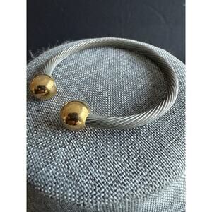 Twisted Cable Cuff Bangle Magnetic Bracelet Stainless Steel Silver Tone